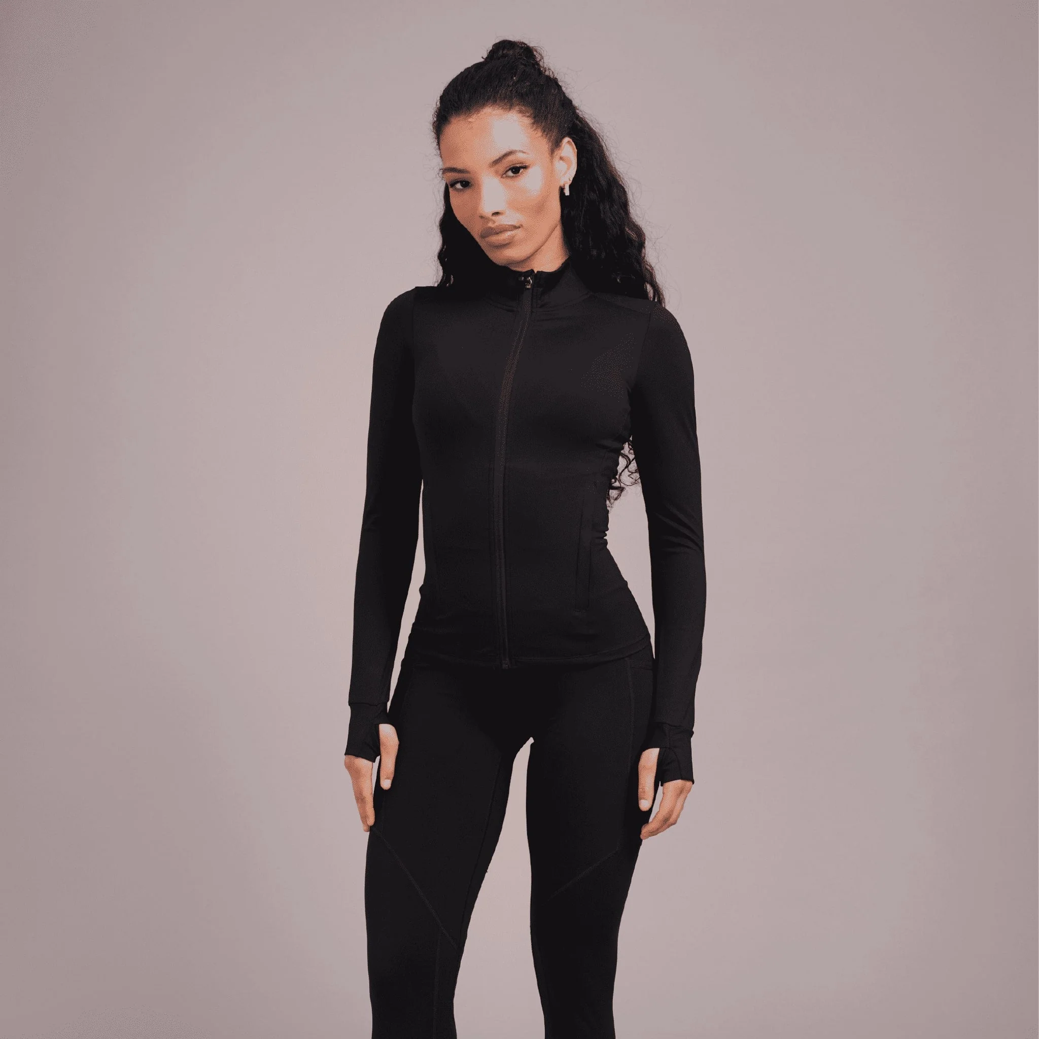 High Neck Zip Top - Black - Image 4