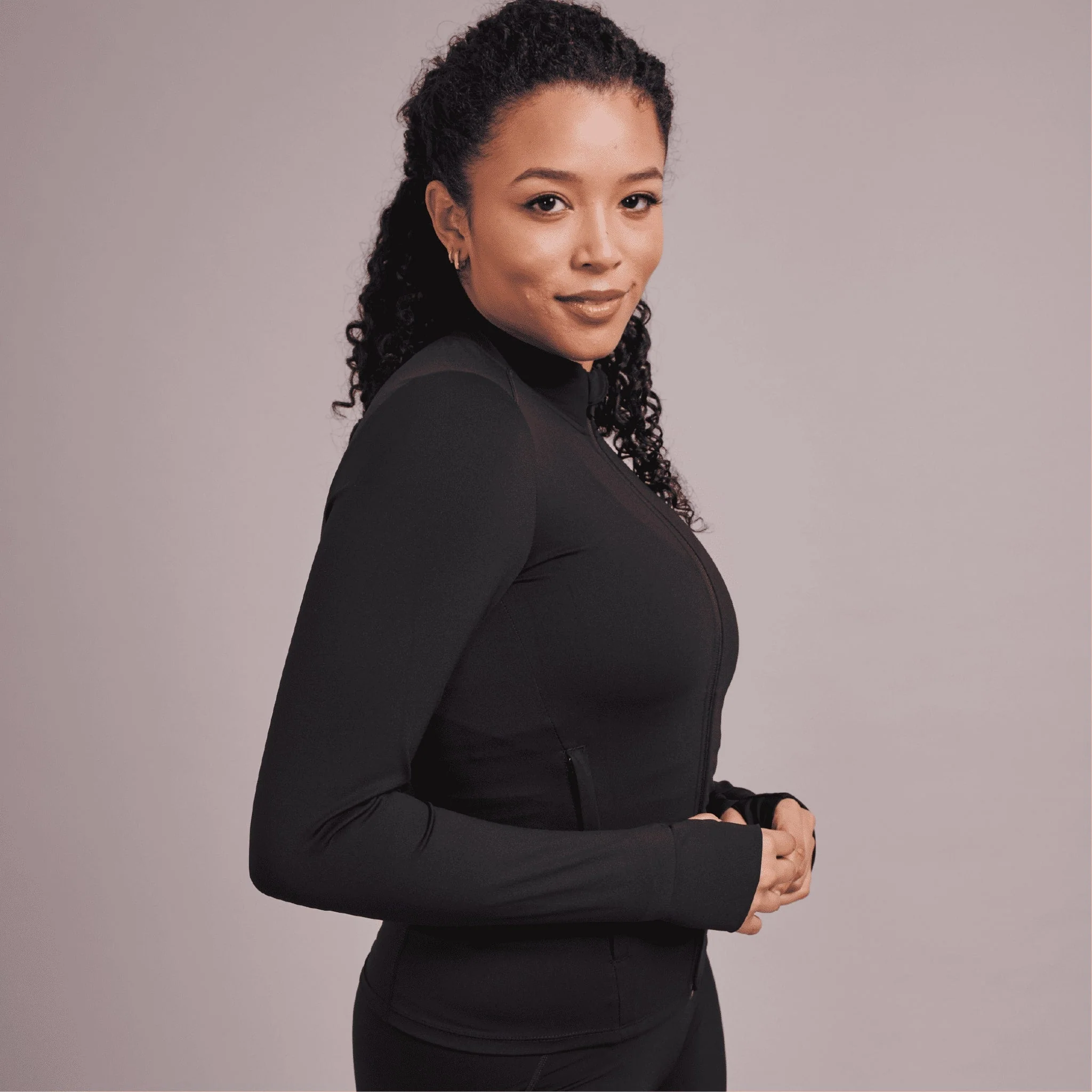 High Neck Zip Top - Black - Image 6