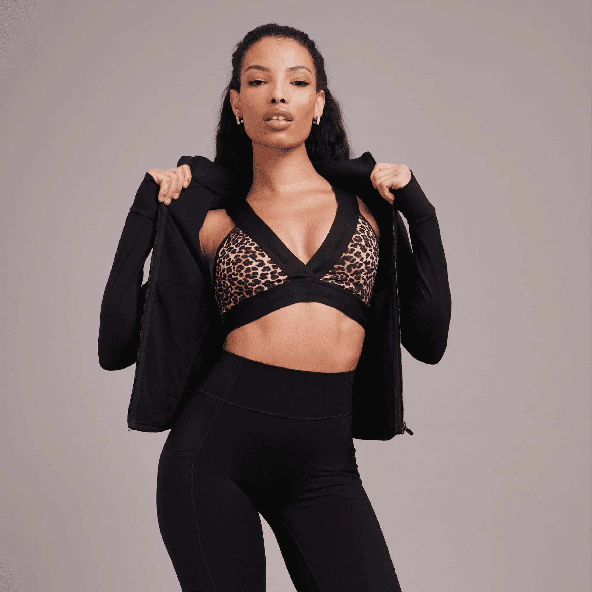 High Neck Zip Top - Black - Image 9