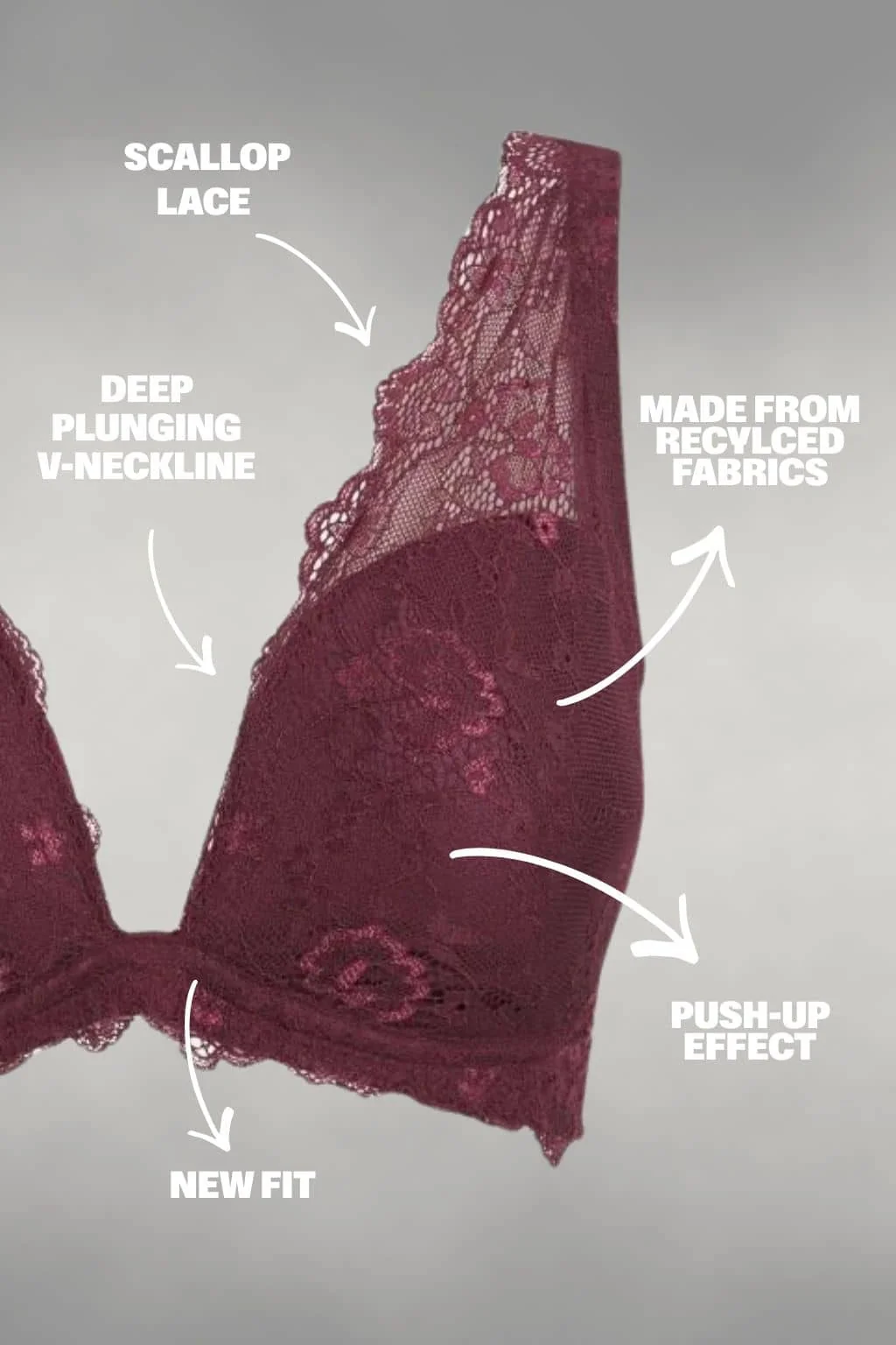 All Wonder, Push Up Bra & V Brazilian Set - Wine - Image 6